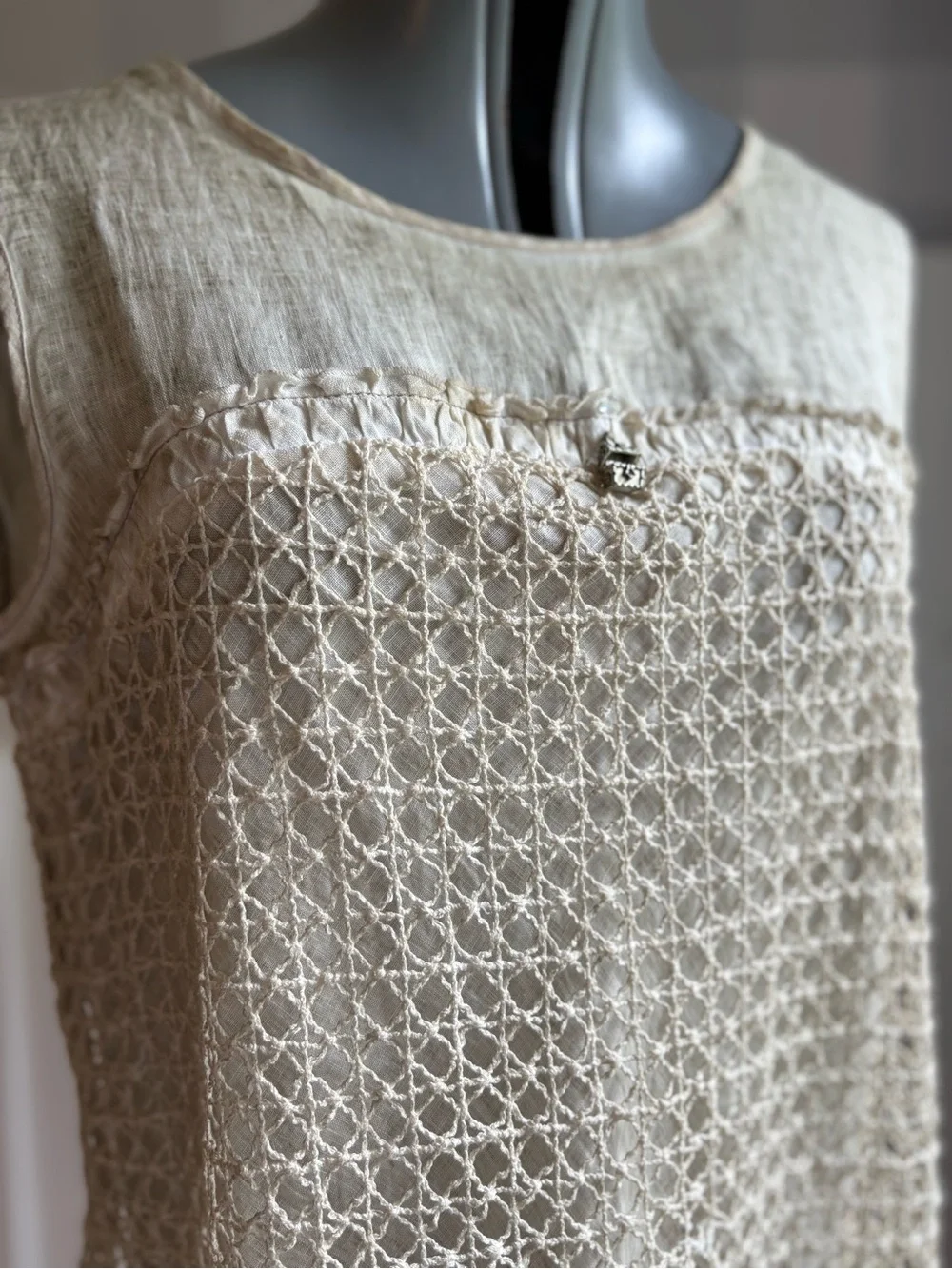Elisa Cavaletti Cream Crochet Sleeveless Mini Dress XL - Picture 4 of 10